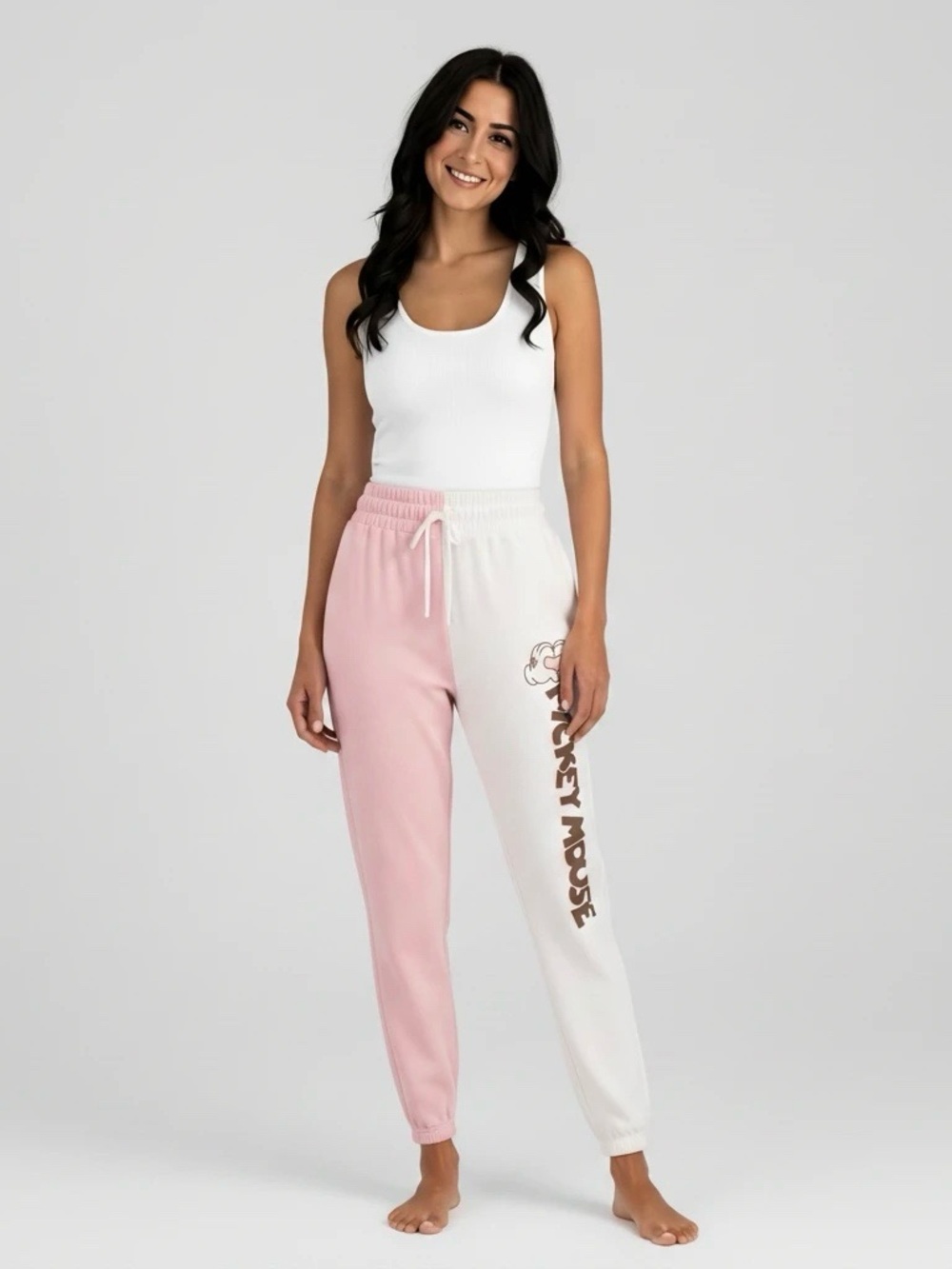 Disney Mickey Mouse Pink & White Colorblock Lounge Jogger Pants – Women’s XS
